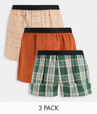 Gilly Hicks 3 pack trunks in cream, orange and green print with logo waistband-Multi