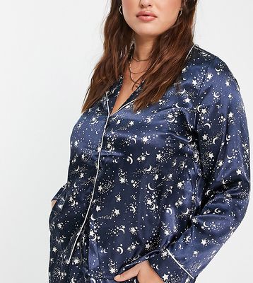 Vero Moda Curve 'mix & match' long sleeve pajama shirt in cosmic print-Multi