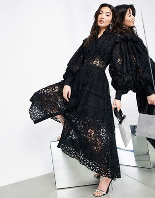 ASOS EDITION broderie shirt dress in black