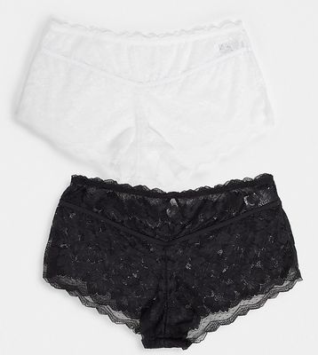 Simply Be 2 pack Katie lace briefs in black and white-Multi