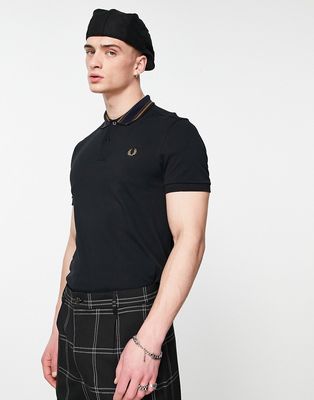 Fred Perry medal stripe polo shirt in black