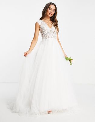 ASOS EDITION Gisela floral beaded lace wedding dress with cap sleeve-White
