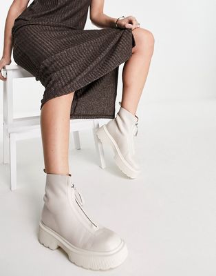 NA-KD zip detailed ankle boots in cream-White