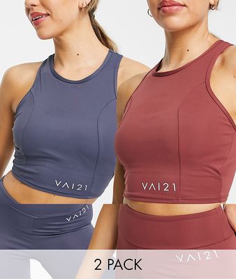 VAI21 2 pack medium support sports bras in red and navy-Multi