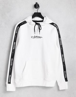 Hollister hoodie in white with sleeve logo taping