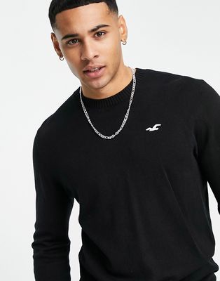 Hollister core icon logo neck knit sweater in black