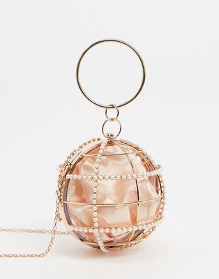 ASOS DESIGN cage sphere clutch bag with embellishment-Gold