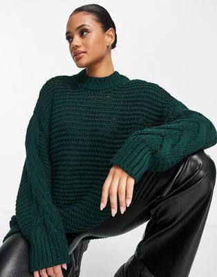 NA-KD chunky cable knitted sweater in dark green