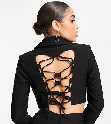 ASYOU lace back cropped blazer in black