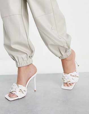 Simmi London Brandy heeled mules with chain detail in white