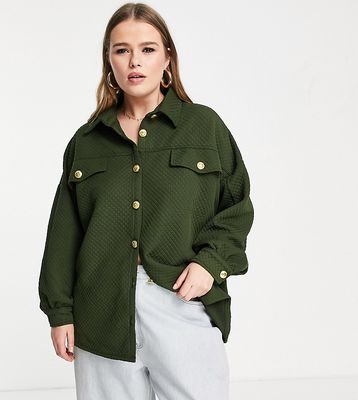 River Island Plus quilted jersey shacket in khaki-Green