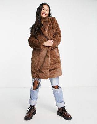 Hollister faux fur teddy coat in brown