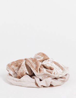 The Flat Lay Co. x ASOS Exclusive Scrunchie Set in Greige and Greige Crushed Velvet-Multi