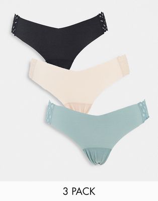 Gilly Hicks 3 pack lace detail briefs in multi