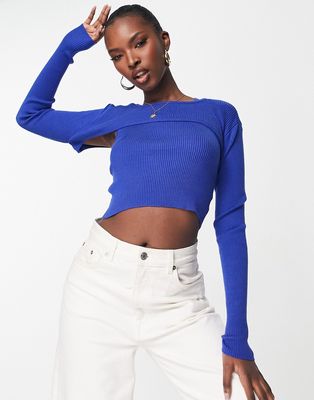 QED London 2 in 1 knitted top and cropped sweater set in blue