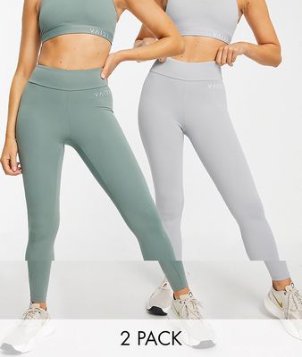 VAI21 2 pack active leggings in gray and green-Multi
