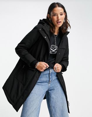 Only long parka with hood in black