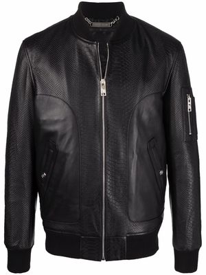 Philipp Plein python-embossed leather bomber jacket - Black