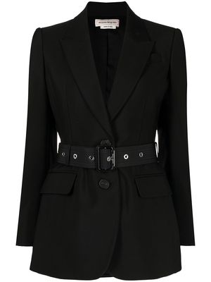 Alexander McQueen belted waist-detailed blazer - Black