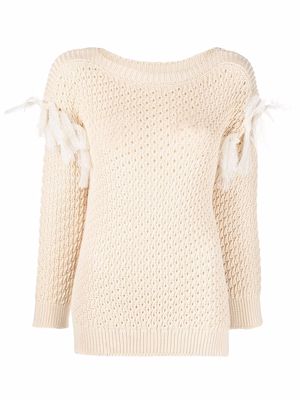 RED Valentino bow detailed boat neck jumper - Neutrals