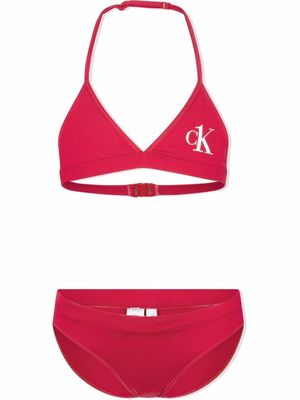 Calvin Klein Underwear logo print halter neck bikini - Red