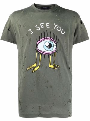 Dsquared2 I See You distressed cotton T-shirt - Green