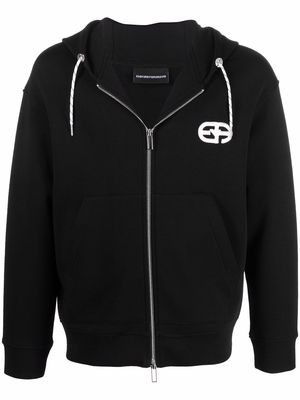 Emporio Armani embroidered-logo zip-up hoodie - 0999 NERO
