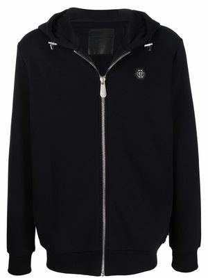 Philipp Plein zip-fastening logo-patch hoodie - Black