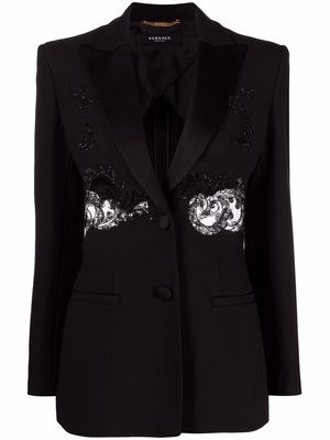 Versace lace-detail crystal-embroidered blazer - Black