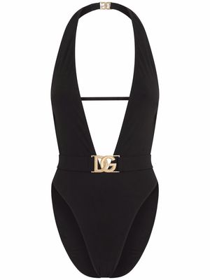 Dolce & Gabbana belted plunge-neck swimsuit - Black