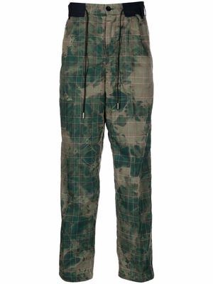 sacai grid-print drawstring-waist trousers - Green