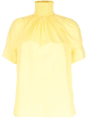 Nº21 high-neck ruffled short-sleeve blouse - Yellow