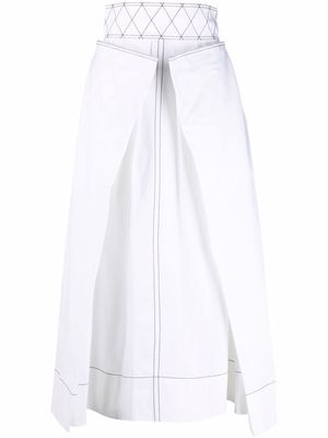 Tory Burch contrast-stitch A-line midi skirt - White