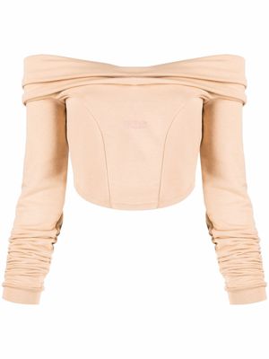 Gcds Couture logo-print off-shoulder sweatshirt - Neutrals
