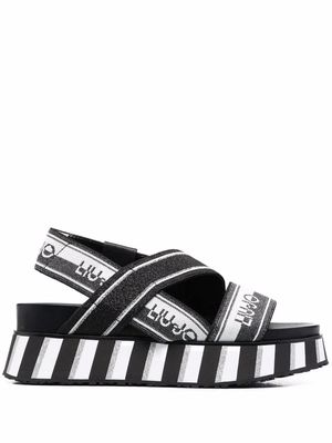 LIU JO Frida striped logo-print sandals - Black