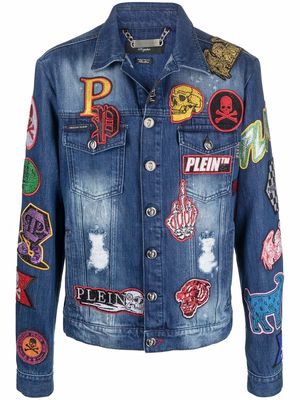 Philipp Plein patch-embroidered denim jacket - Blue