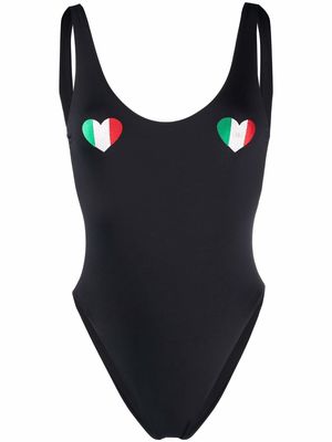 Elisabetta Franchi heart-embroidered swimsuit - Black