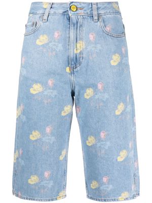 GANNI floral-print denim shorts - Blue
