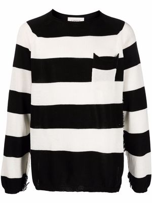 Laneus stripe-print pocket jumper - Black