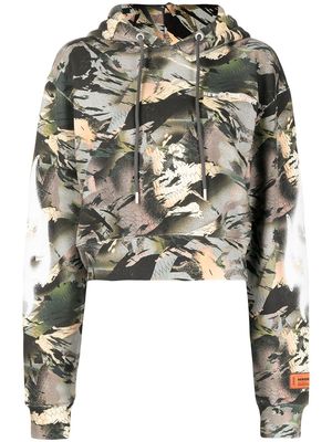 Heron Preston camouflage-print cropped hoodie - Green