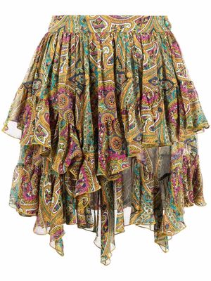 ETRO paisley-print ruffled silk skirt - Neutrals