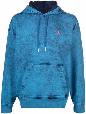 Diesel logo-patch acid-wash hoodie - Blue