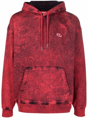 Diesel logo-patch overdyed hoodie - Red