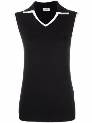 Saint Laurent knitted sleeveless cotton polo top - Black