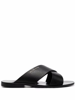 Philipp Plein cross-strap leather sandals - Black