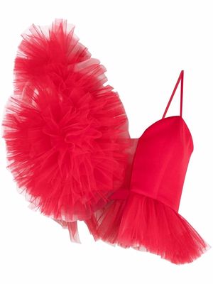Loulou ruffled-tulle cropped top - Red