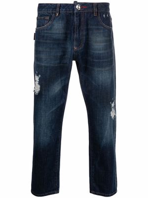 Philipp Plein distressed-effect cropped jeans - Blue