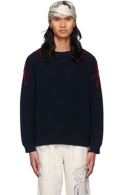 Marine Serre Navy Cotton Sweater