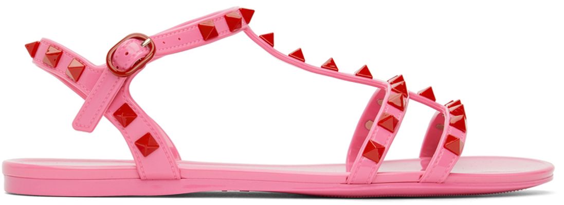 Valentino Garavani Pink Rockstud Rubber Sandals
