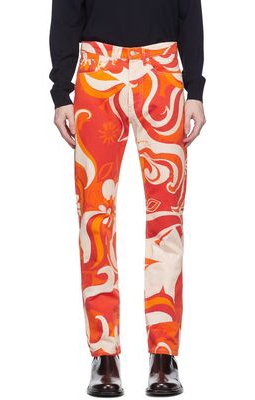 Dries Van Noten Red & Orange Graphic Slim Jeans